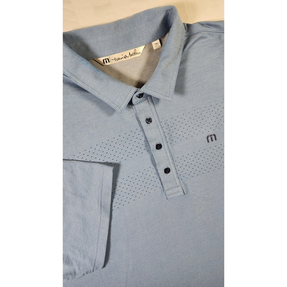 Travis Mathew Mens XXL Blue Heathered Micro Dot Performance Golf Polo Shirt 0019